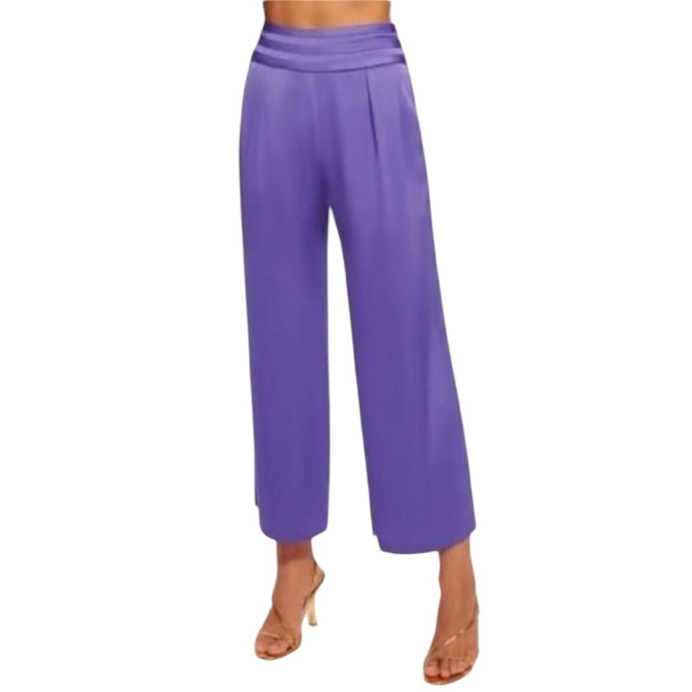Ramy Brook Joss Purple Satin High Rise Cropped Wide Leg Pants NWT 12